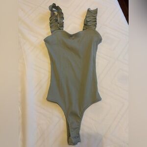 Francesca's Collections Olive/Sage Green Ruffled Bodysuit